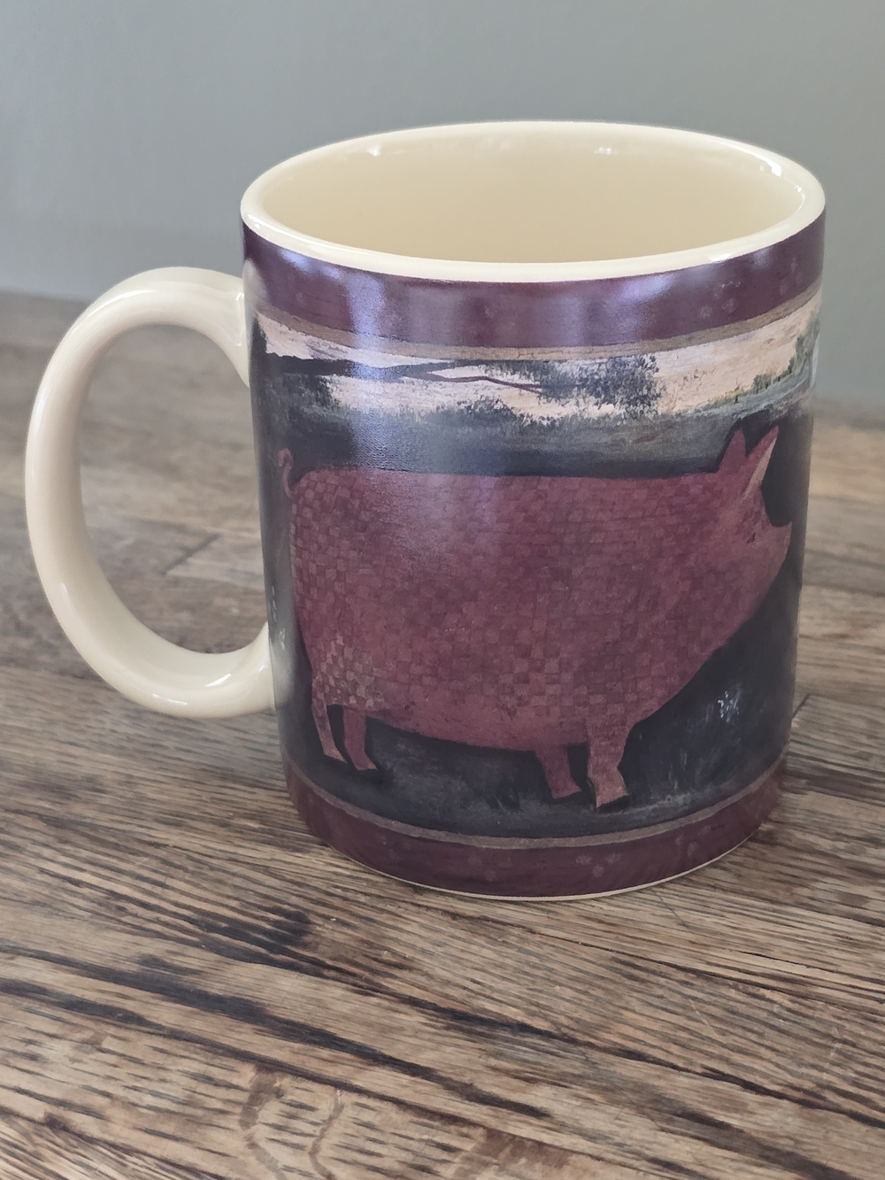 Primitive Cream Mug with Farm Illustration